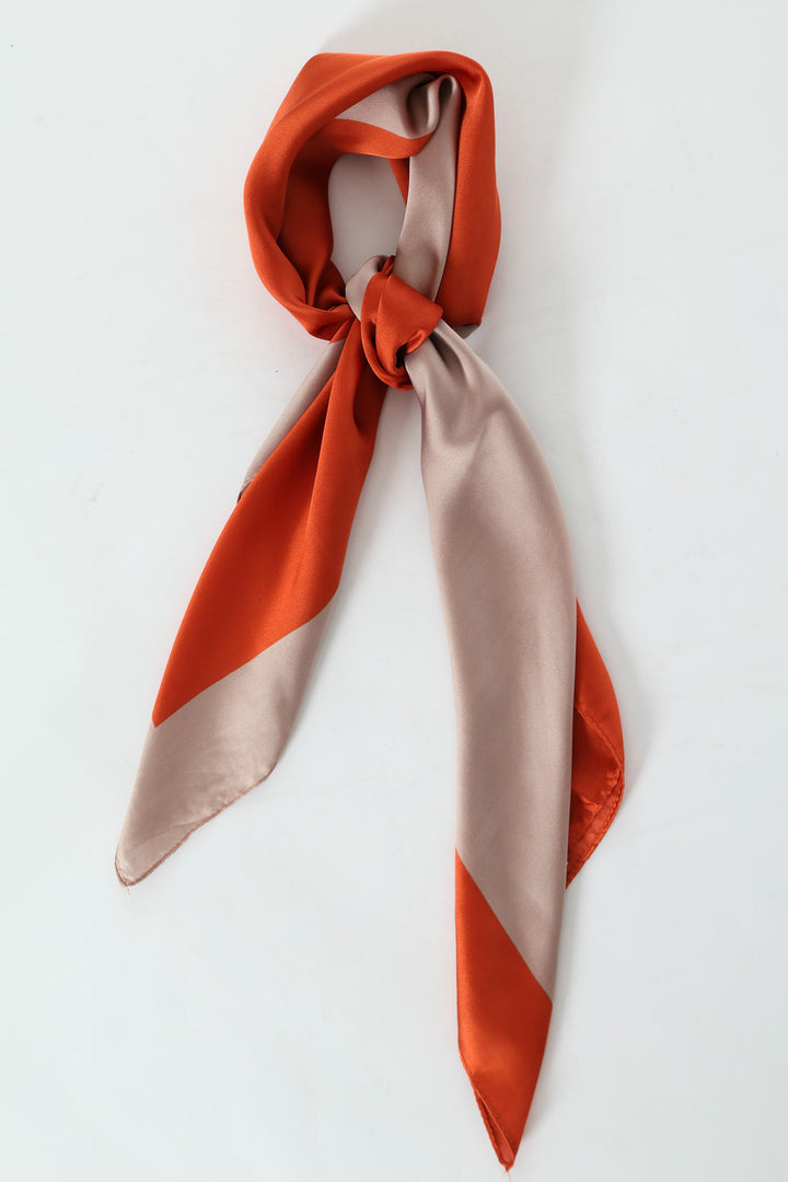 Colour Block Satin Feel Scarf - Orange