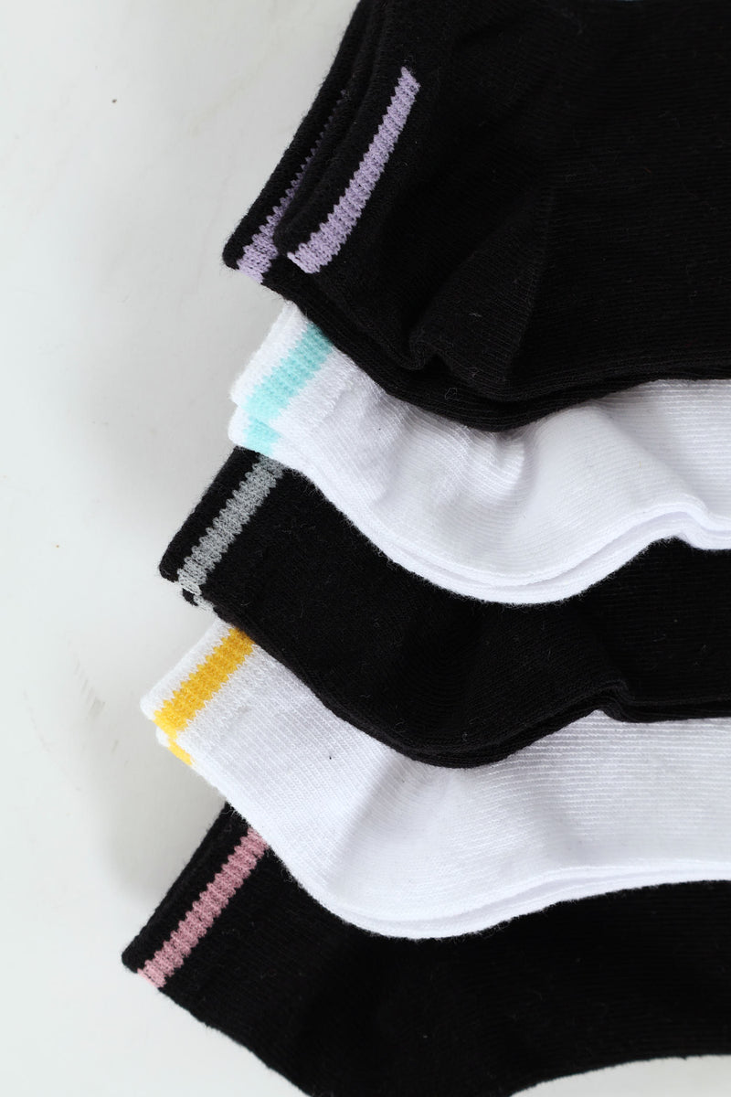 Girls 5 Pack Plain Colours Stripe Low Cut Socks