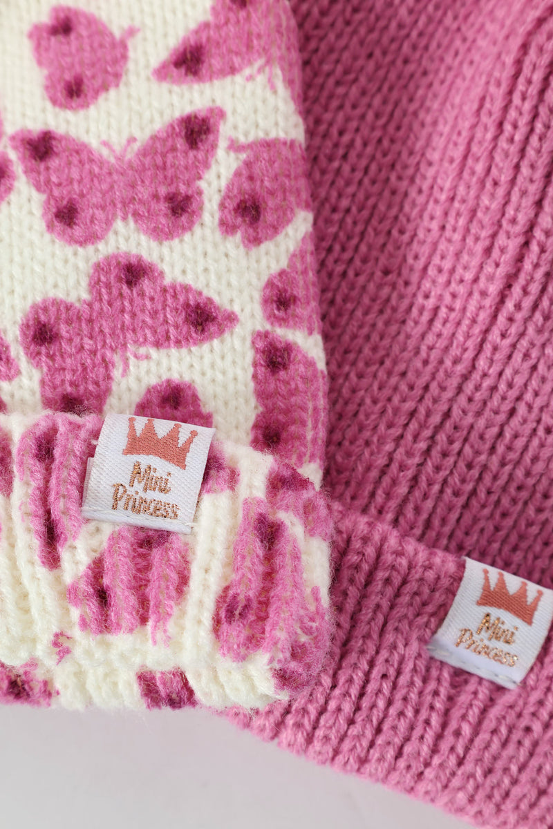 Baby Girls 2 Pack Butterfly Beanies - Candy Pink