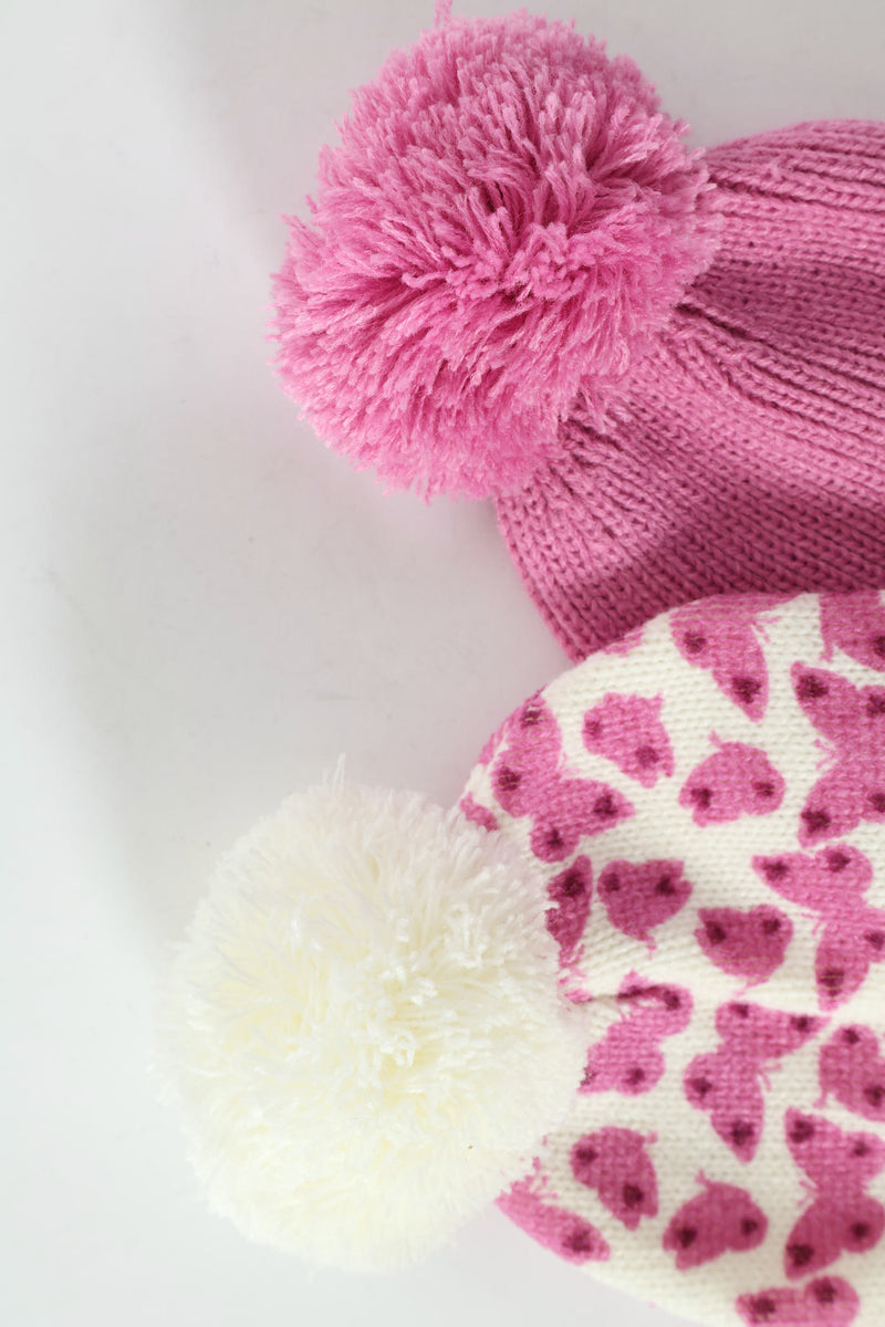 Baby Girls 2 Pack Butterfly Beanies - Candy Pink