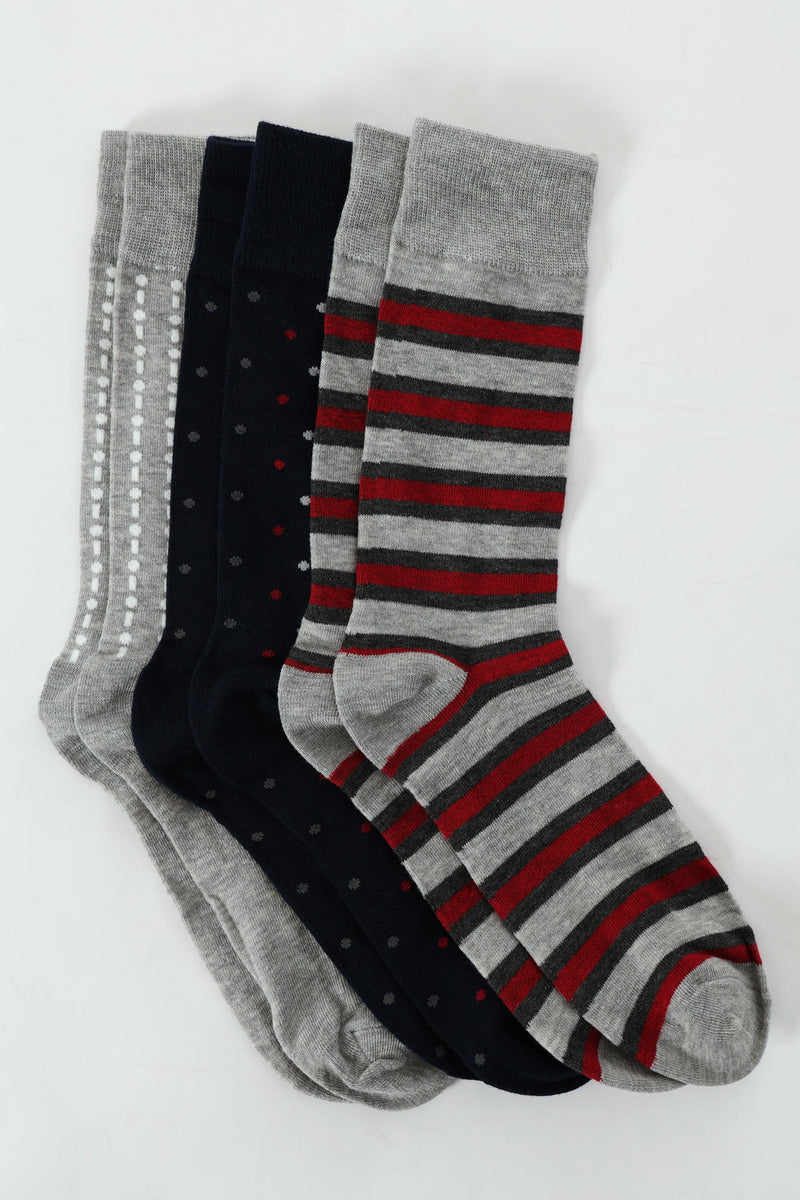3 Pack Stripe & Dots Anklet - Grey/Navy