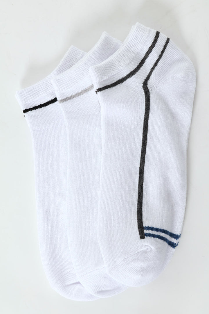 3 Pack Contrast Stripe Lowcut Socks - White