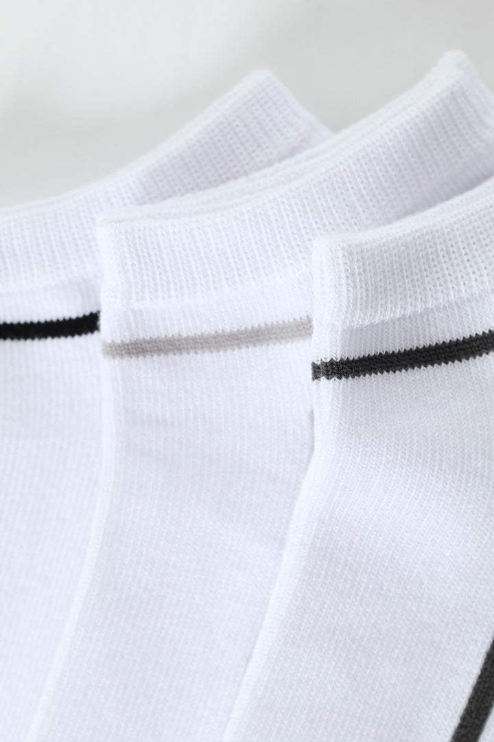 3 Pack Contrast Stripe Lowcut Socks - White