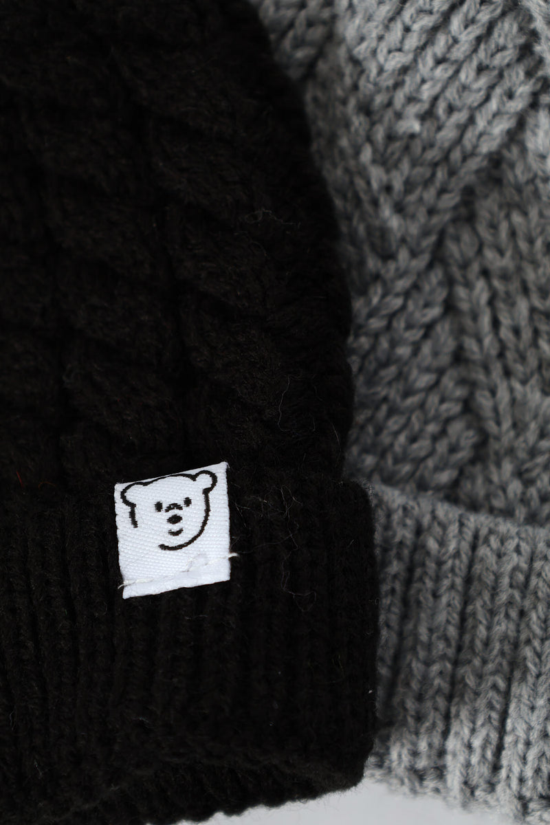 Baby Boys 2 Pack Bear Beanie - Black/Grey