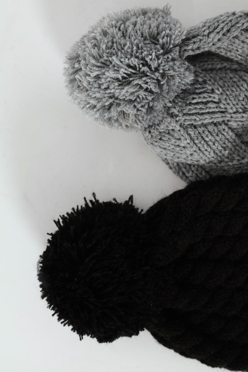 Baby Boys 2 Pack Bear Beanie - Black/Grey