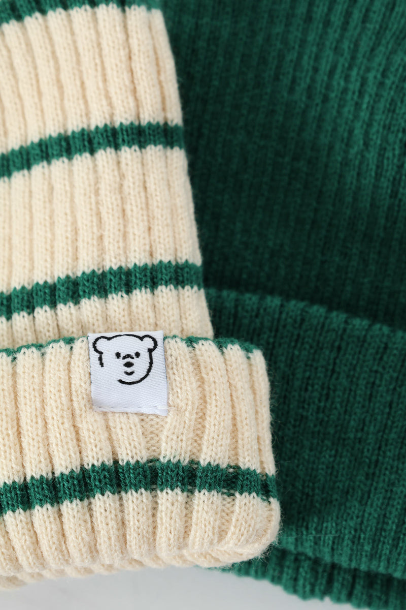 Baby Boys 2 Pack Stripe & Plain Beanie