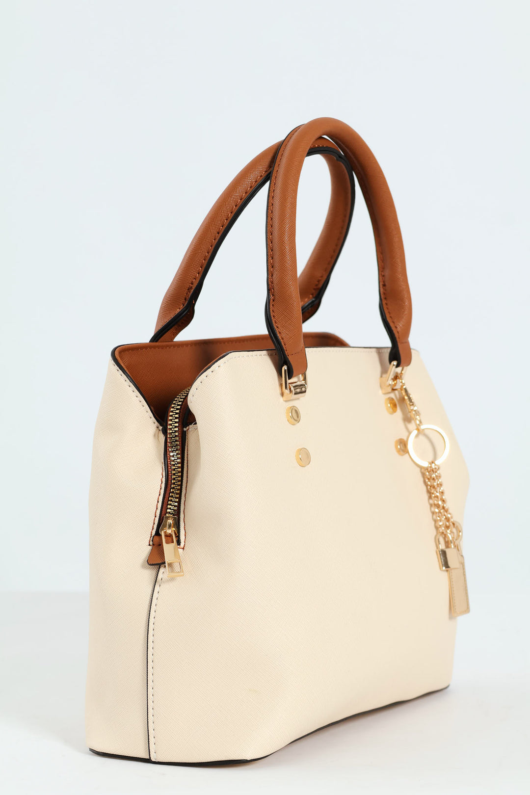 Ladies Colour Block Charm Tote Bag Cream – Edgars