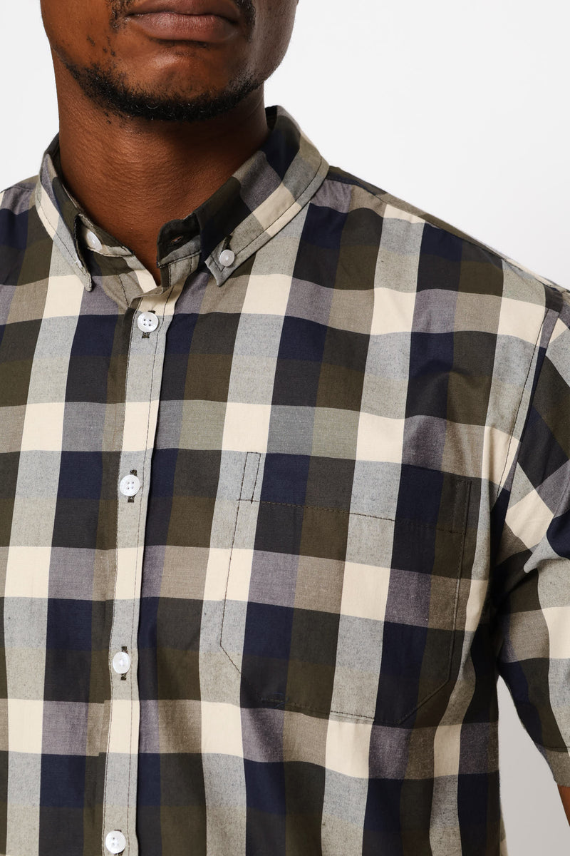 Regular Check Shirt - Fatigue/Stone/Navy