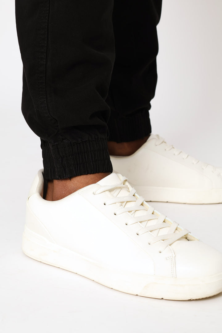 Fixed Waistband Zip Cargo Pants - Black