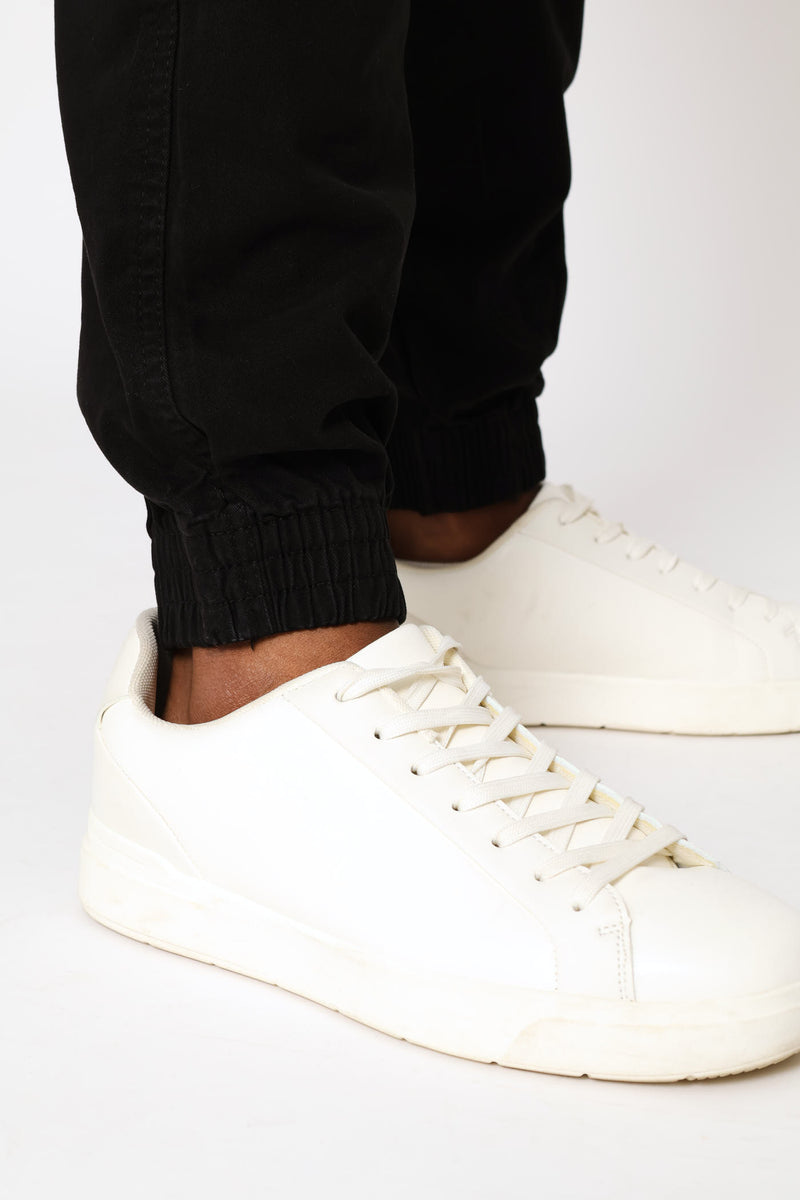 Fixed Waistband Zip Cargo Pants - Black