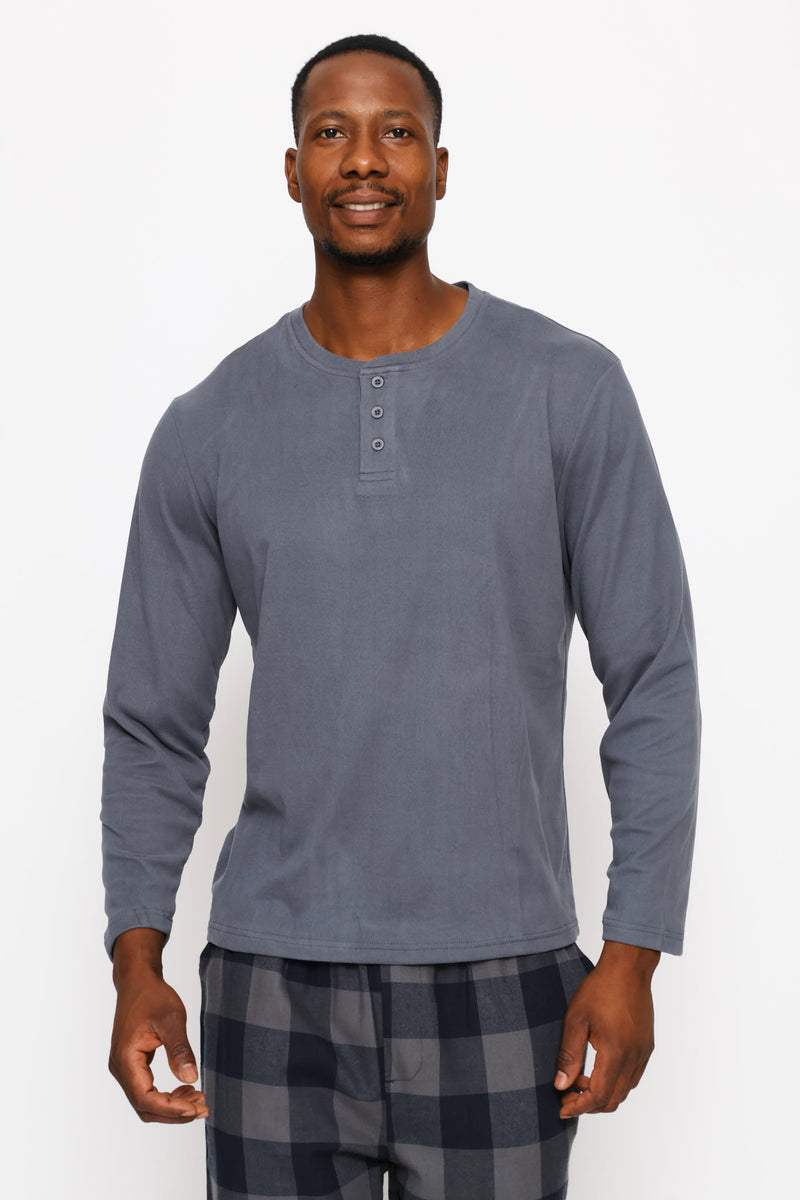 Long Sleeve Henley Interlock Top - Indigo