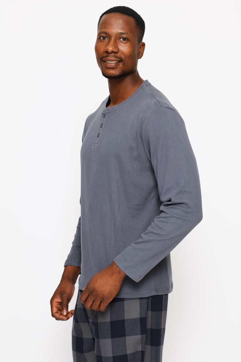 Long Sleeve Henley Interlock Top - Indigo