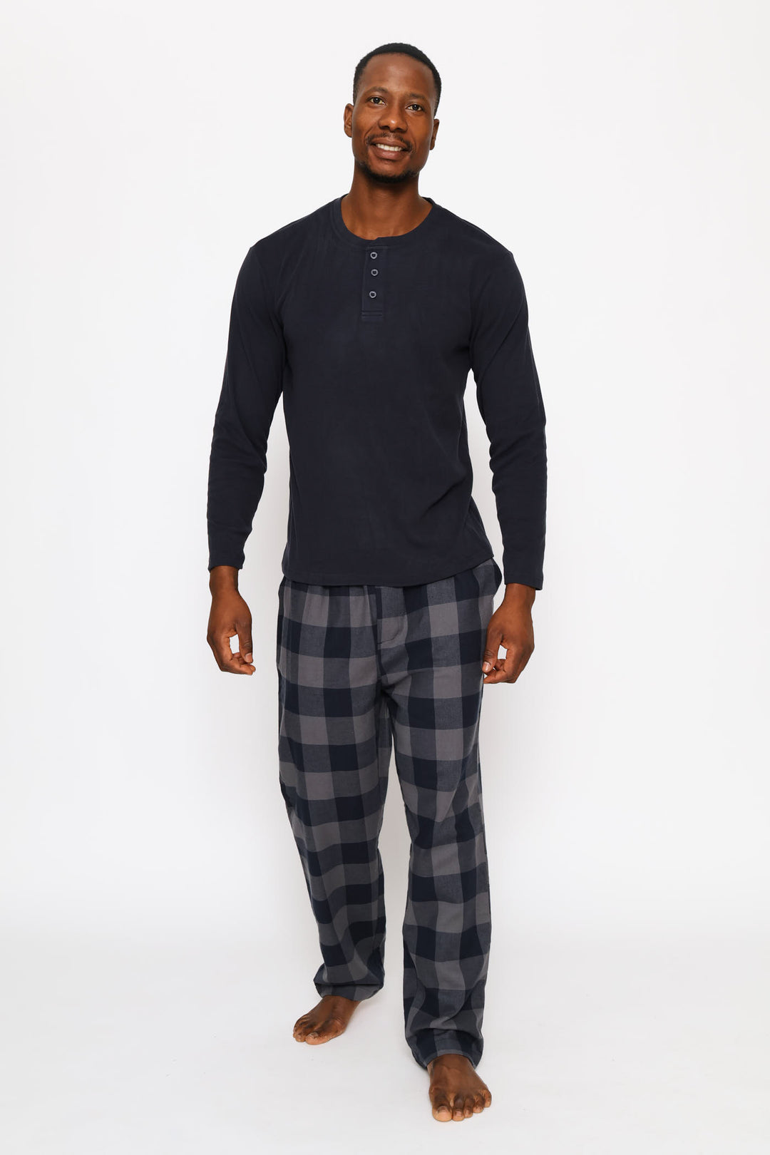 Long Sleeve Henley Interlock Top - Navy