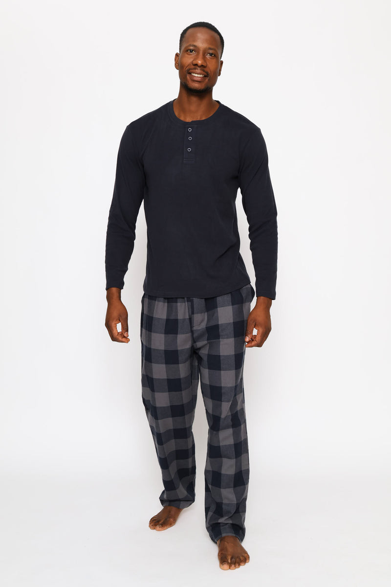 Long Sleeve Henley Interlock Top - Navy