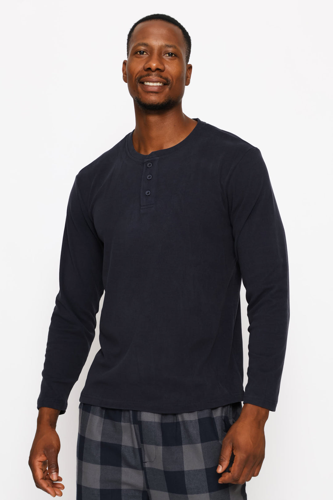 Long Sleeve Henley Interlock Top - Navy