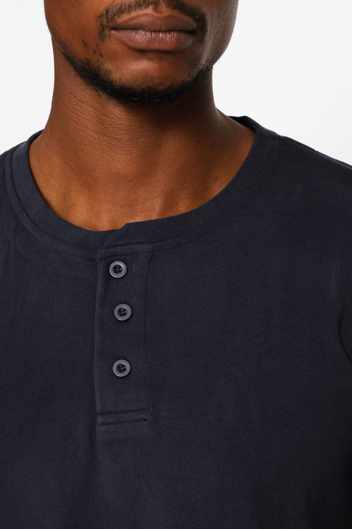Long Sleeve Henley Interlock Top - Navy