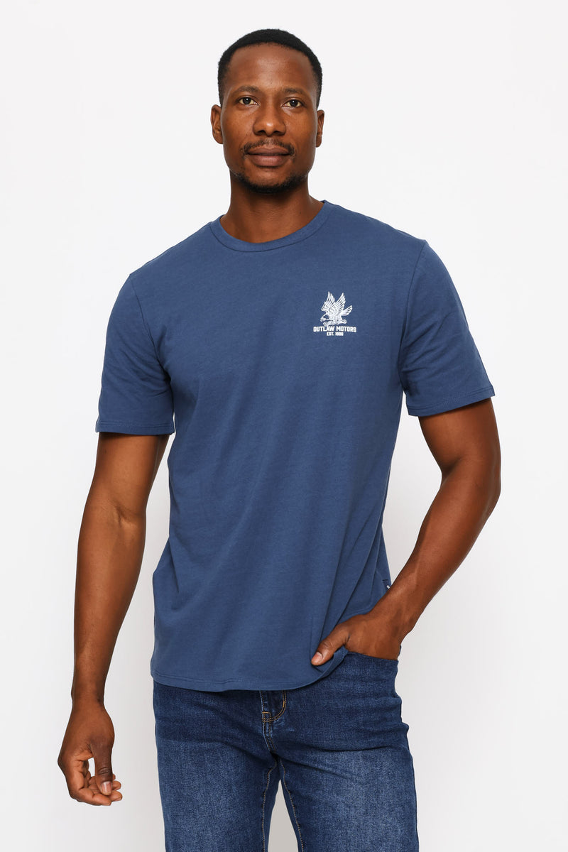 Eagle Chest Print Tee - Steel Blue