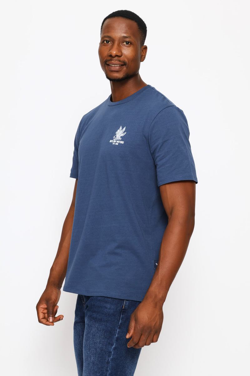 Eagle Chest Print Tee - Steel Blue