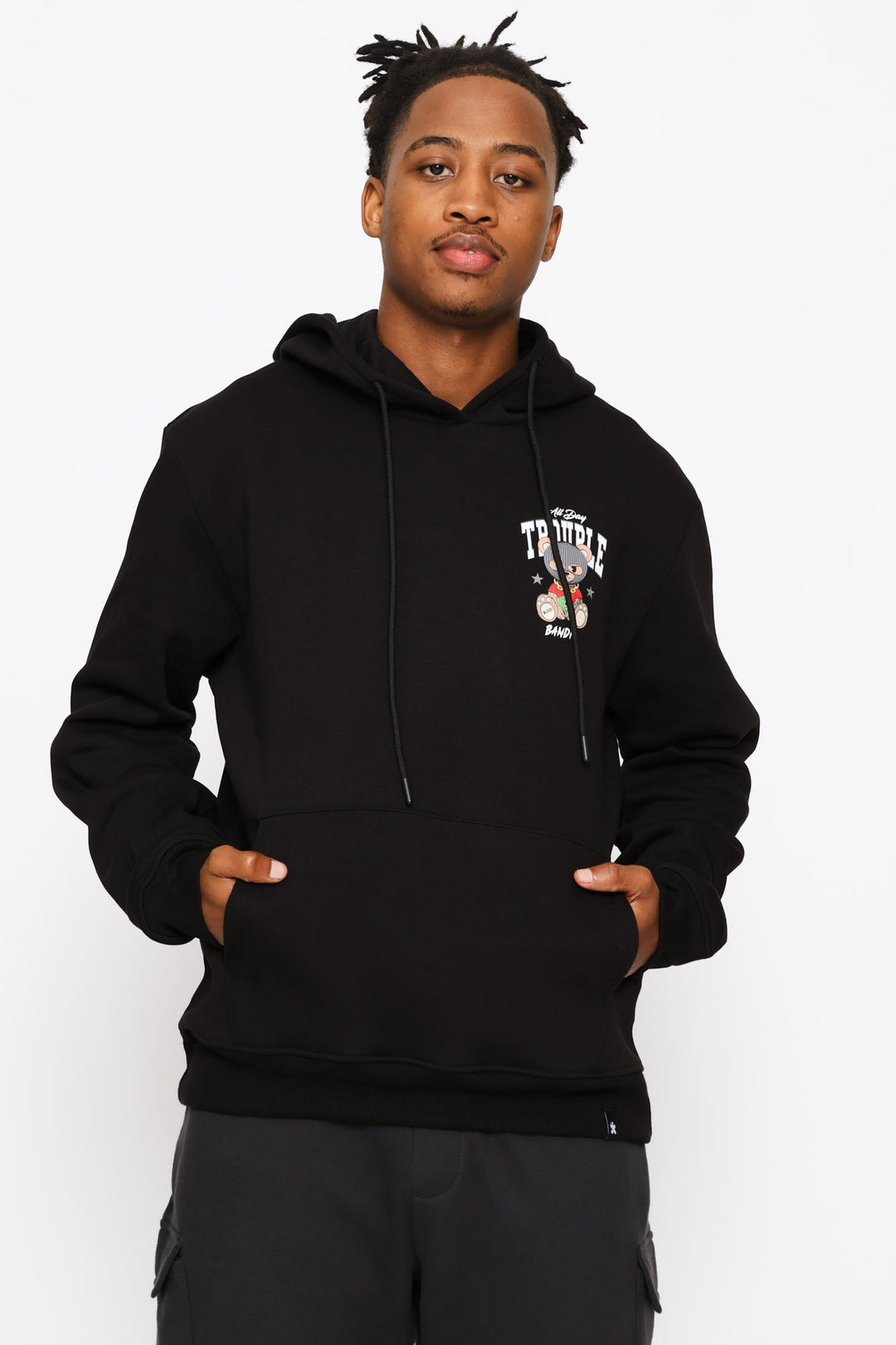 Gb Printed Hoody Fleece Top - Black