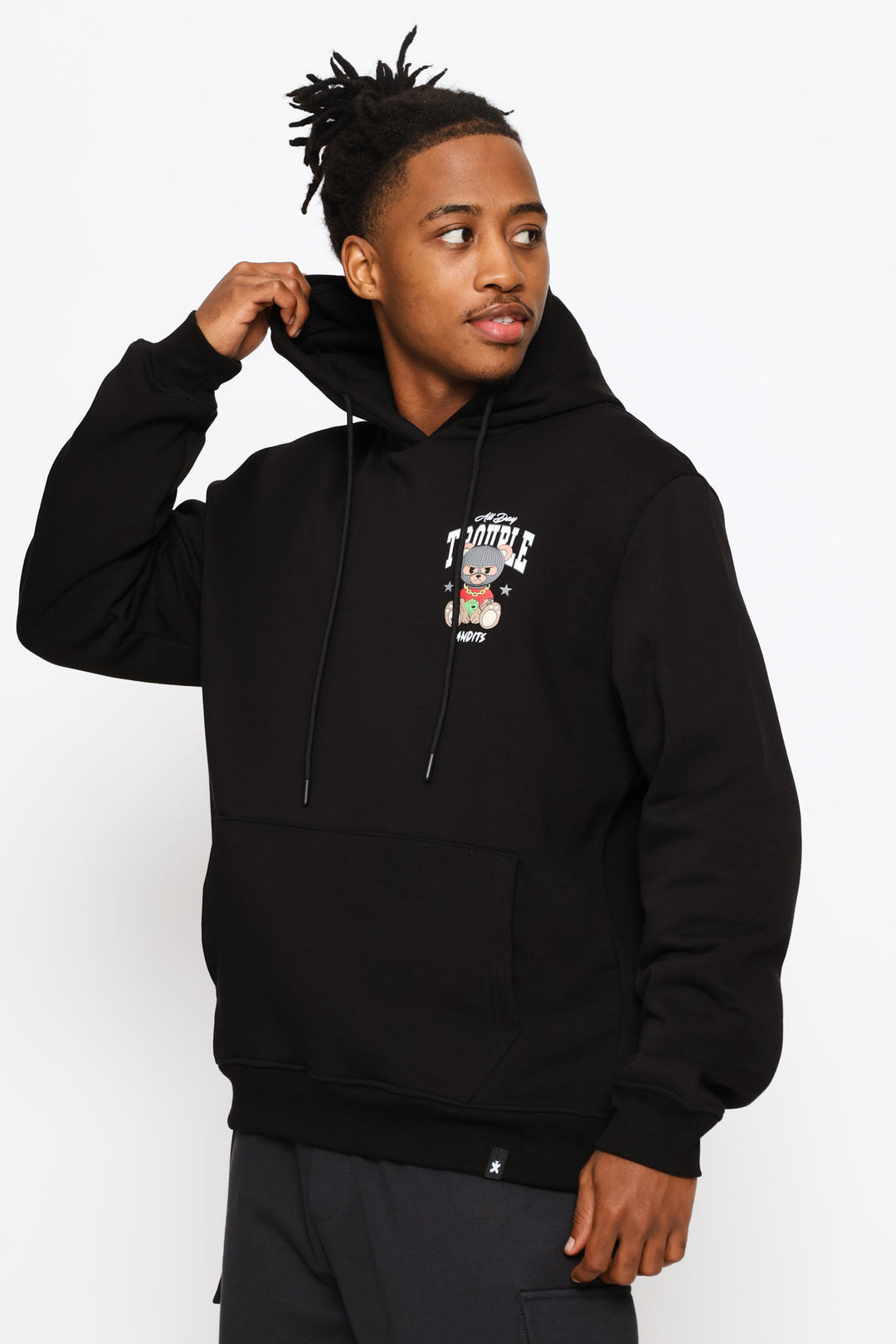 Gb Printed Hoody Fleece Top - Black