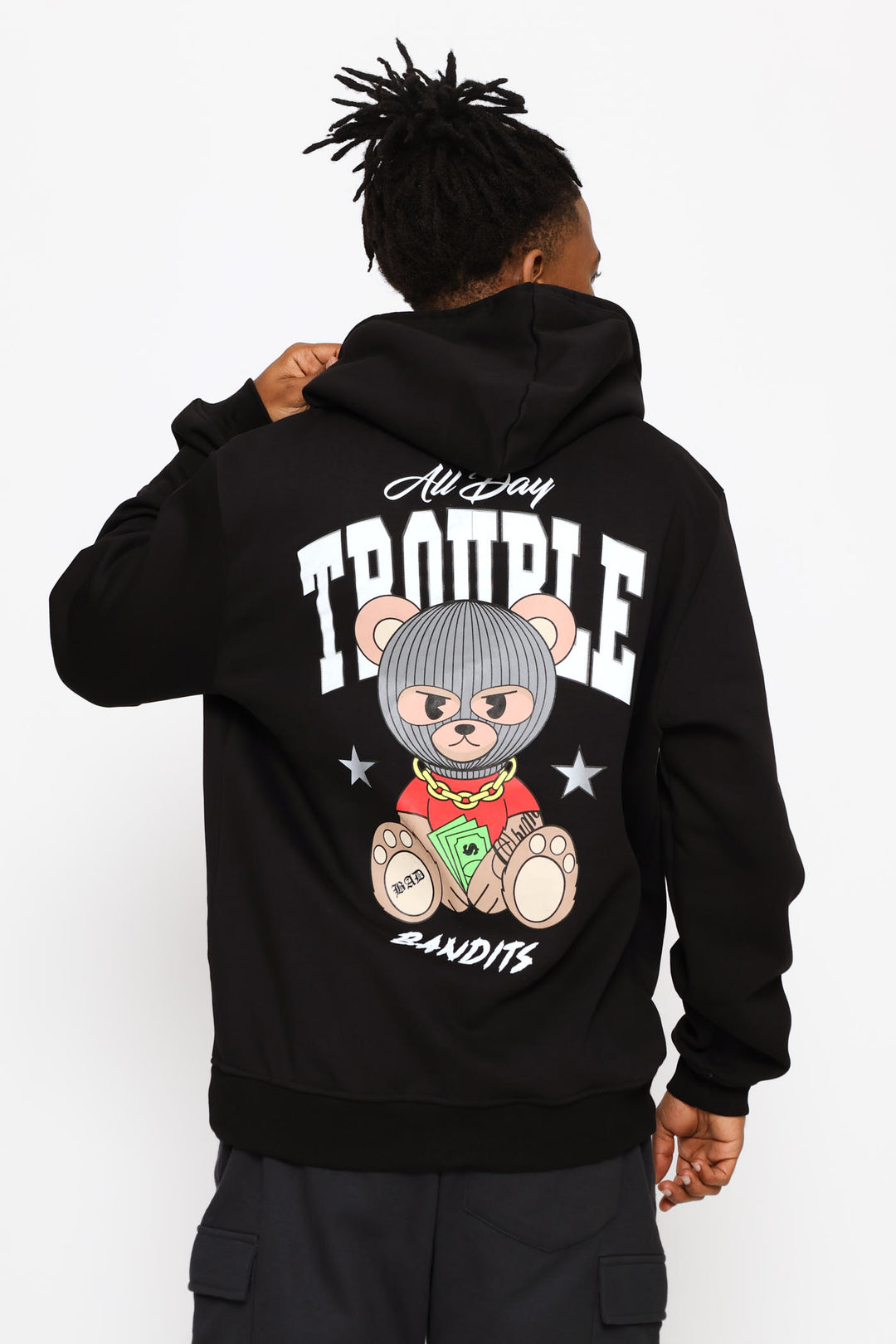 Gb Printed Hoody Fleece Top - Black