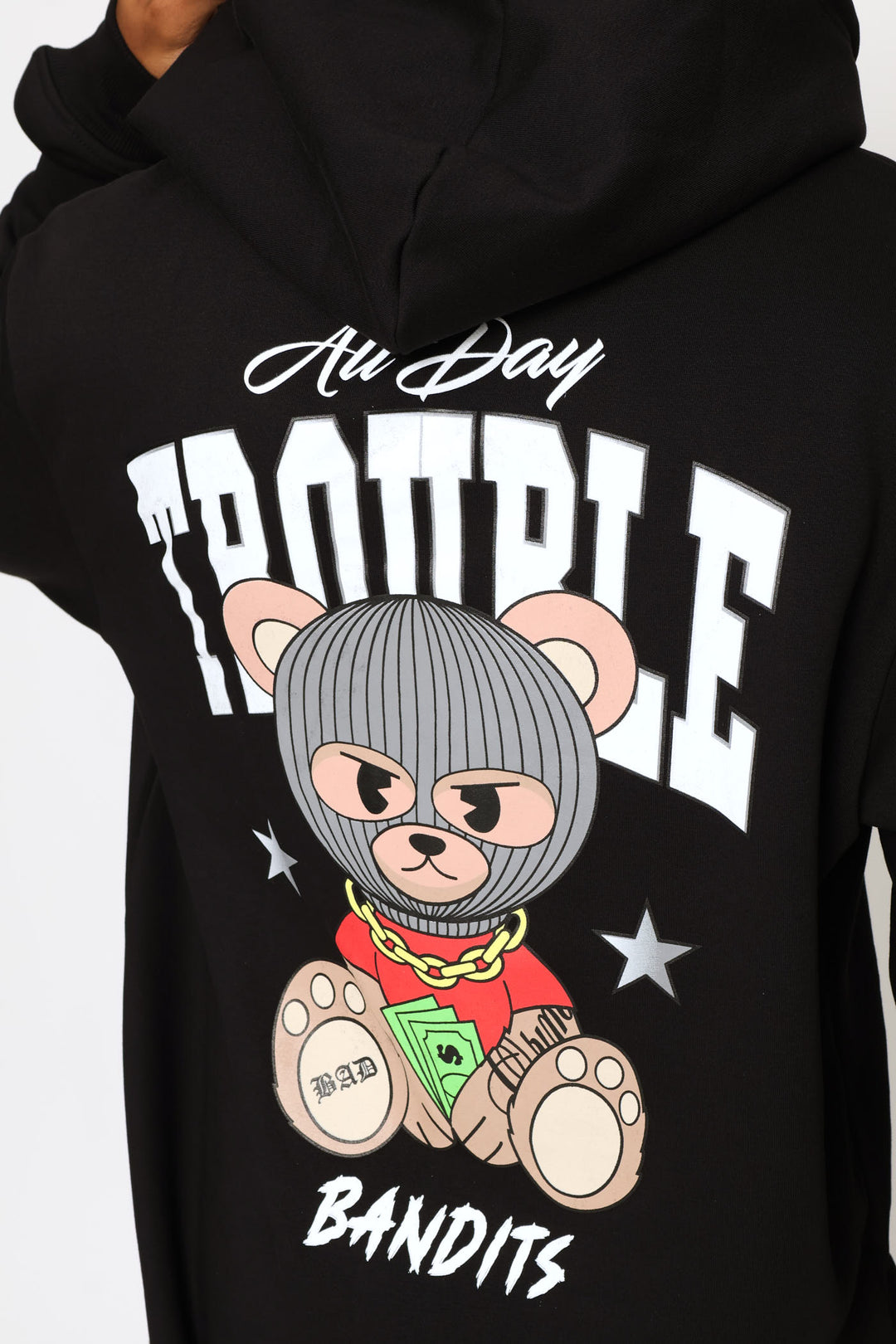 Gb Printed Hoody Fleece Top - Black