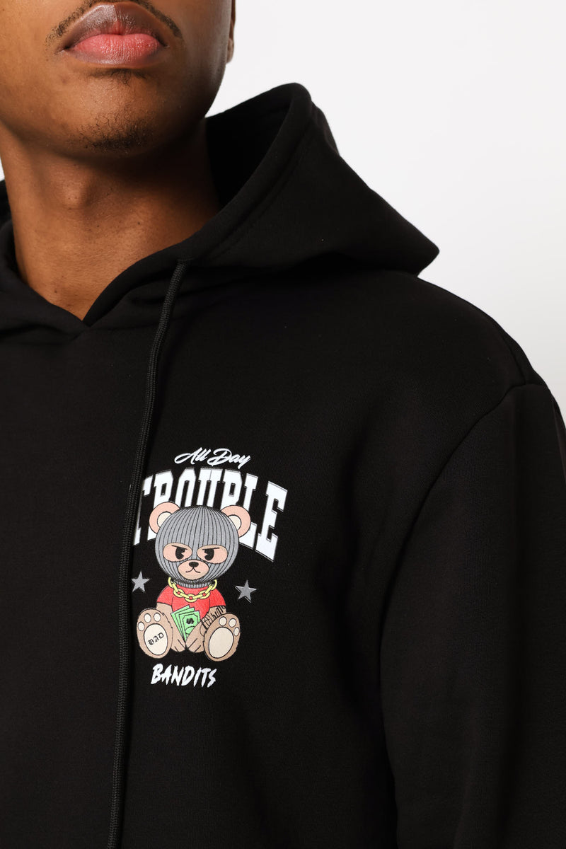 Gb Printed Hoody Fleece Top - Black