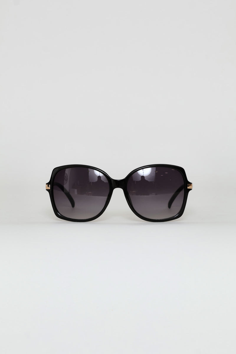 Large Retro Gold Detail Frame Smoke Lens Sunglasses - Black