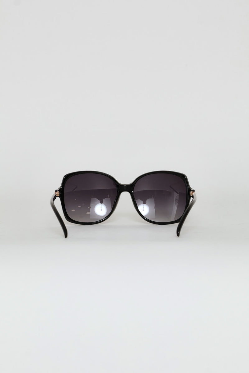 Large Retro Gold Detail Frame Smoke Lens Sunglasses - Black