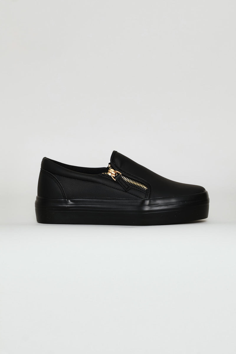 Platform Mono Slip On Sneaker With Side Zip - Black
