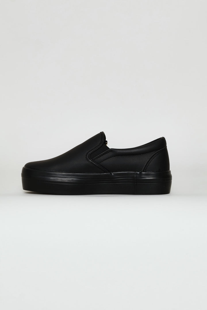 Platform Mono Slip On Sneaker With Side Zip - Black