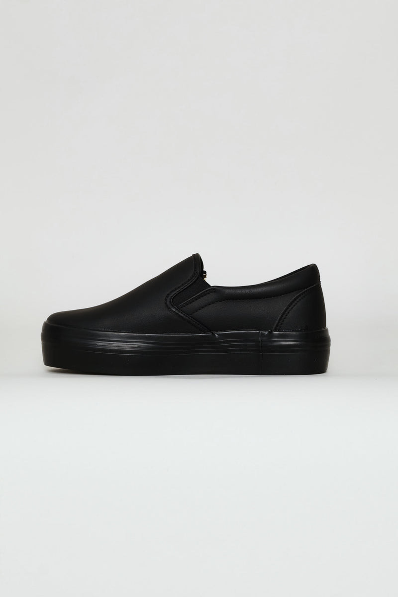 Platform Mono Slip On Sneaker With Side Zip - Black