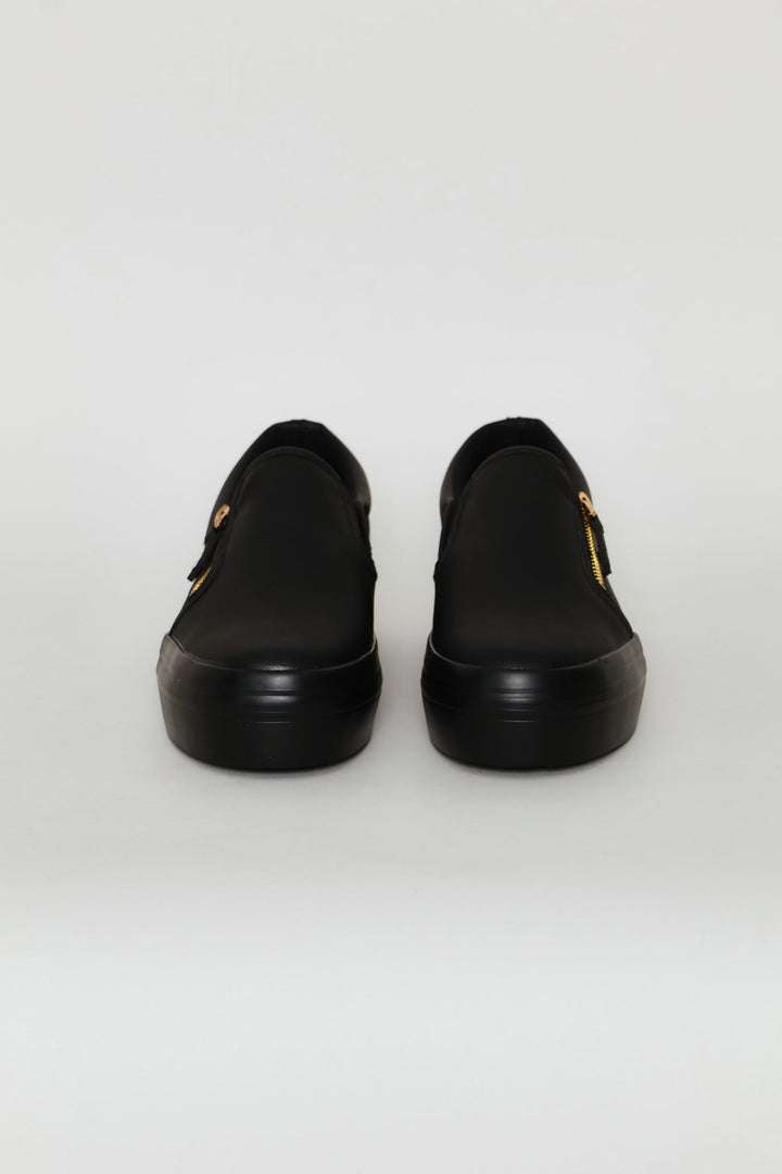 Platform Mono Slip On Sneaker With Side Zip - Black