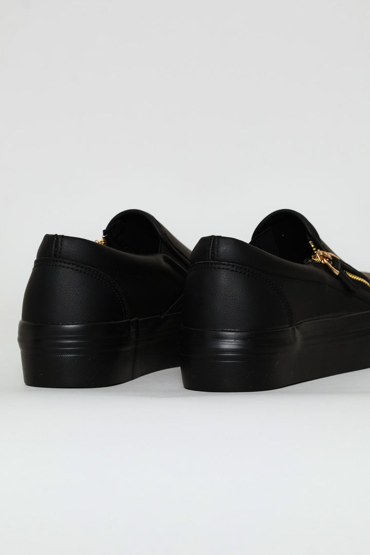 Platform Mono Slip On Sneaker With Side Zip - Black