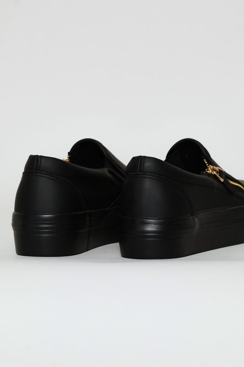 Platform Mono Slip On Sneaker With Side Zip - Black