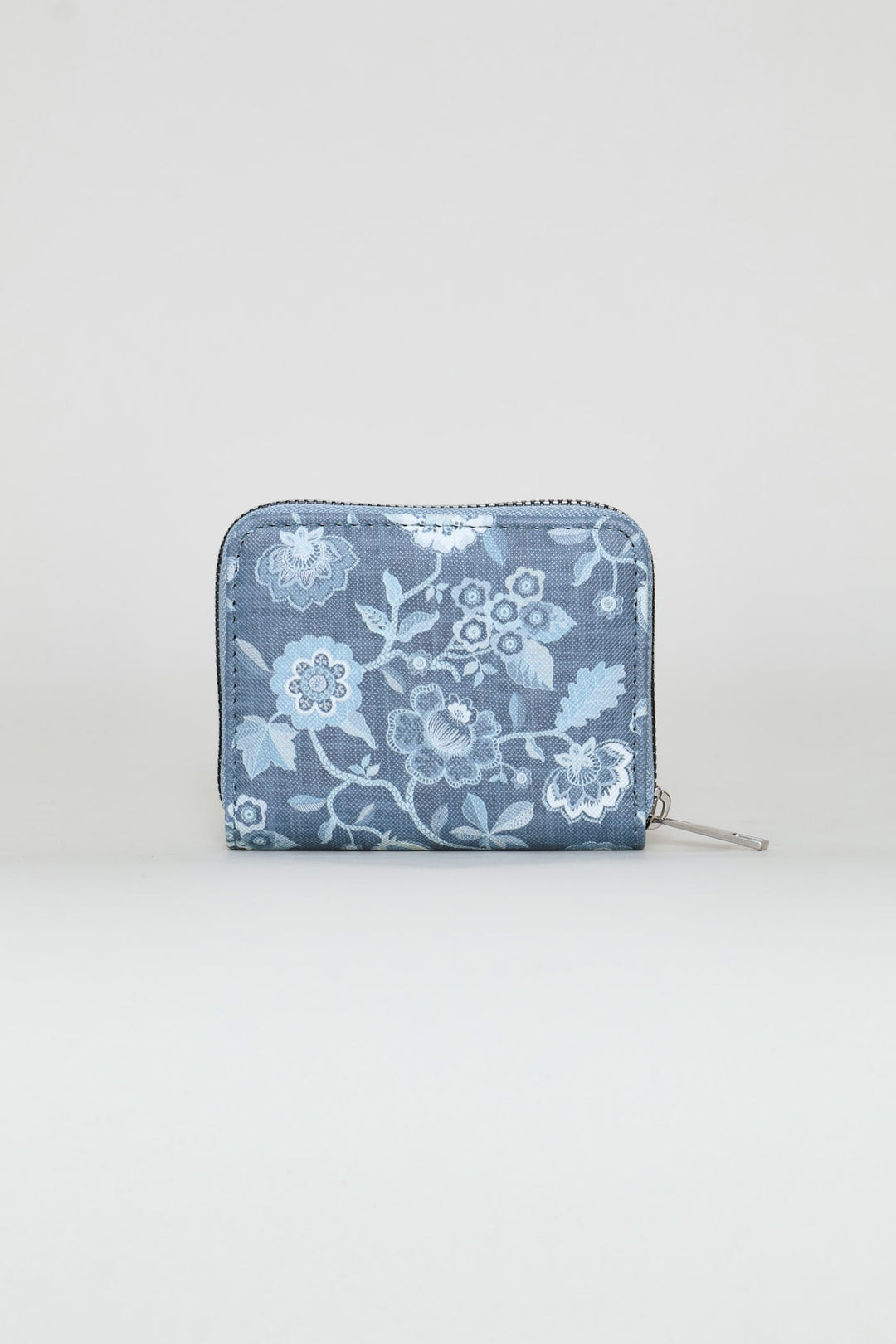 Floral Print Small Zip Around Purse - Blue
