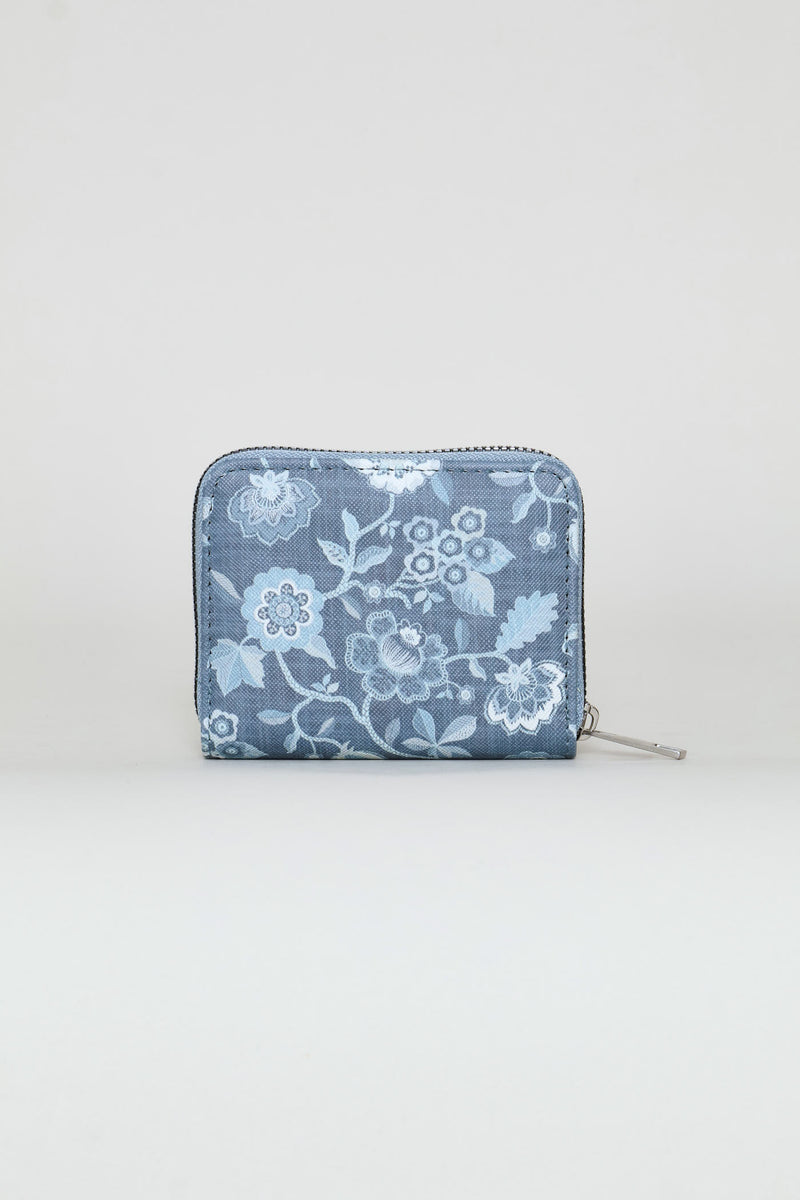 Floral Print Small Zip Around Purse - Blue