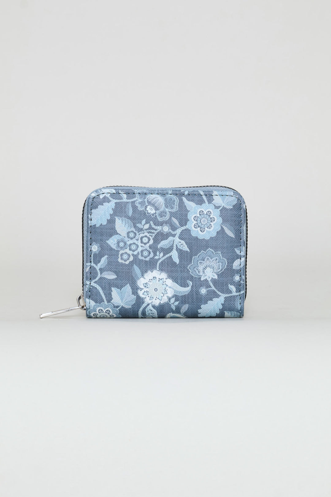 Floral Print Small Zip Around Purse - Blue