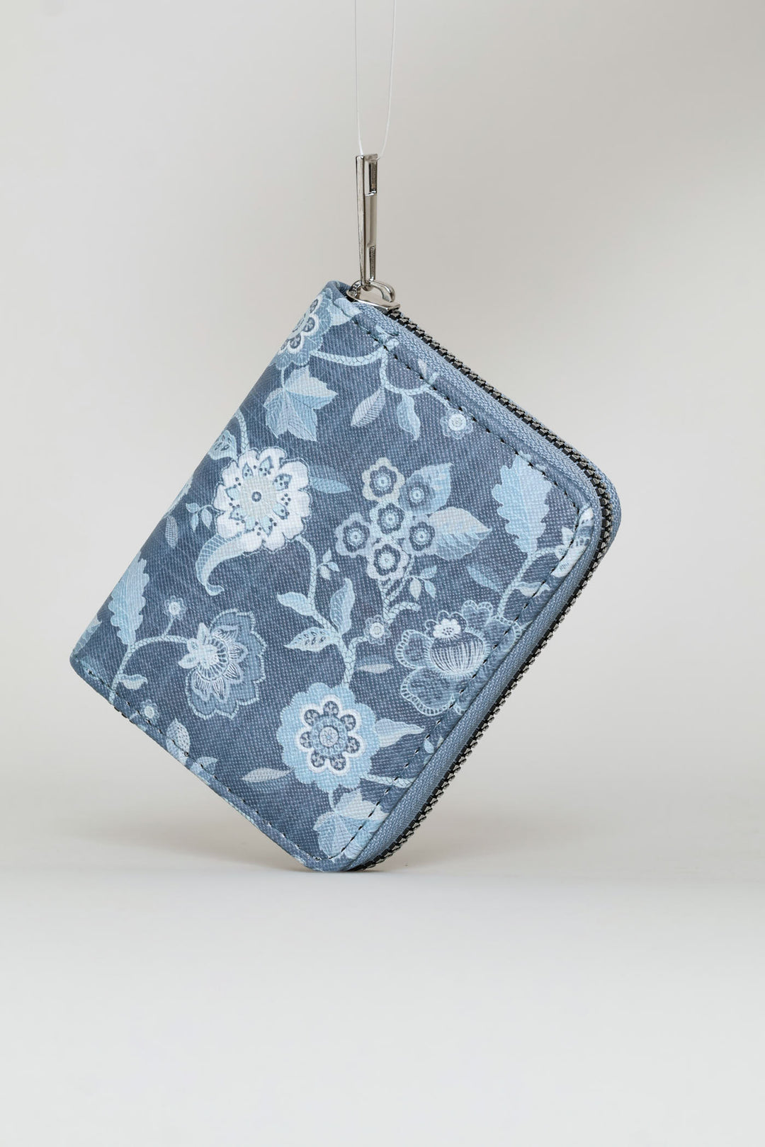 Floral Print Small Zip Around Purse - Blue