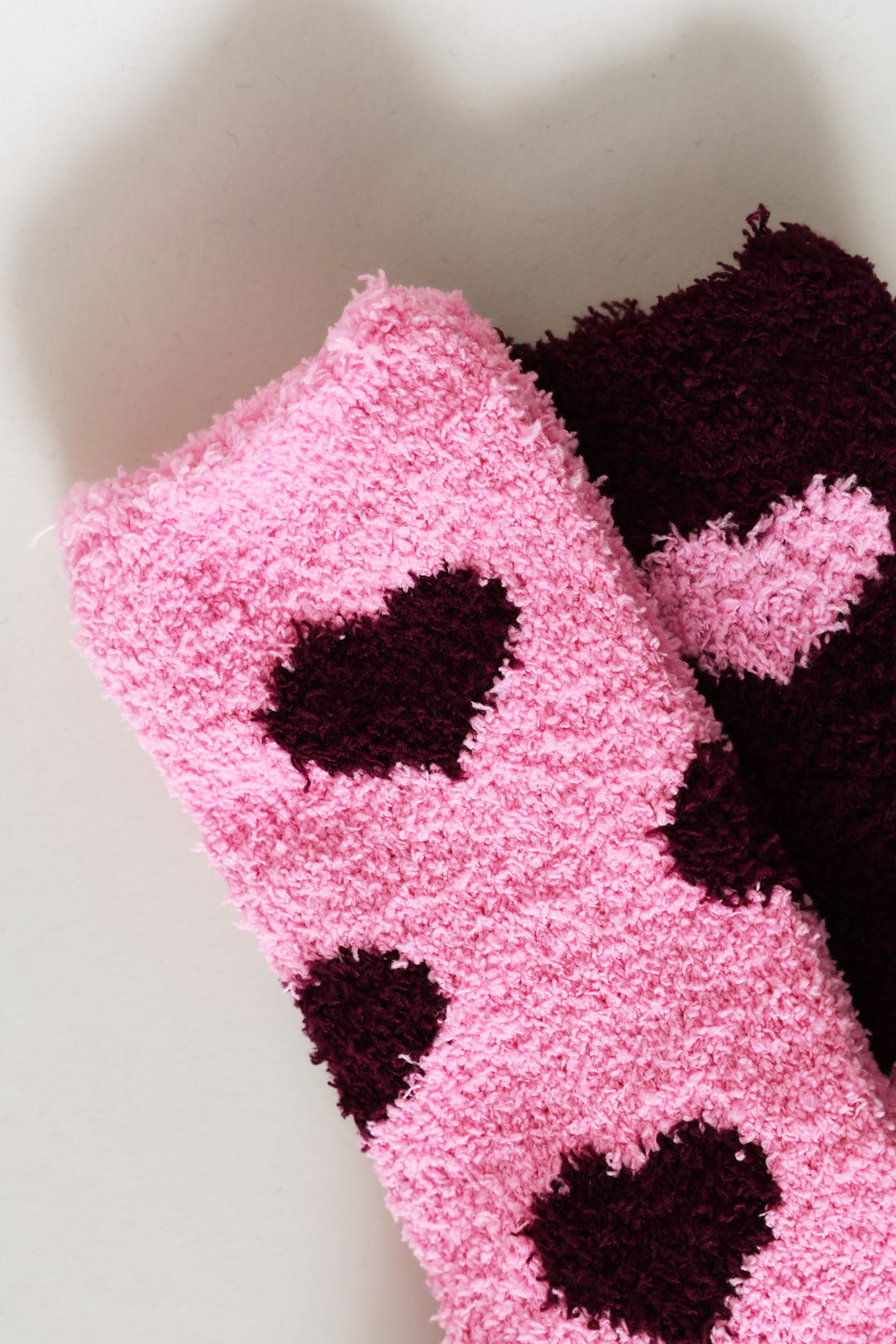 2 Pack Hearts Cosy Socks - Burgundy/Pink
