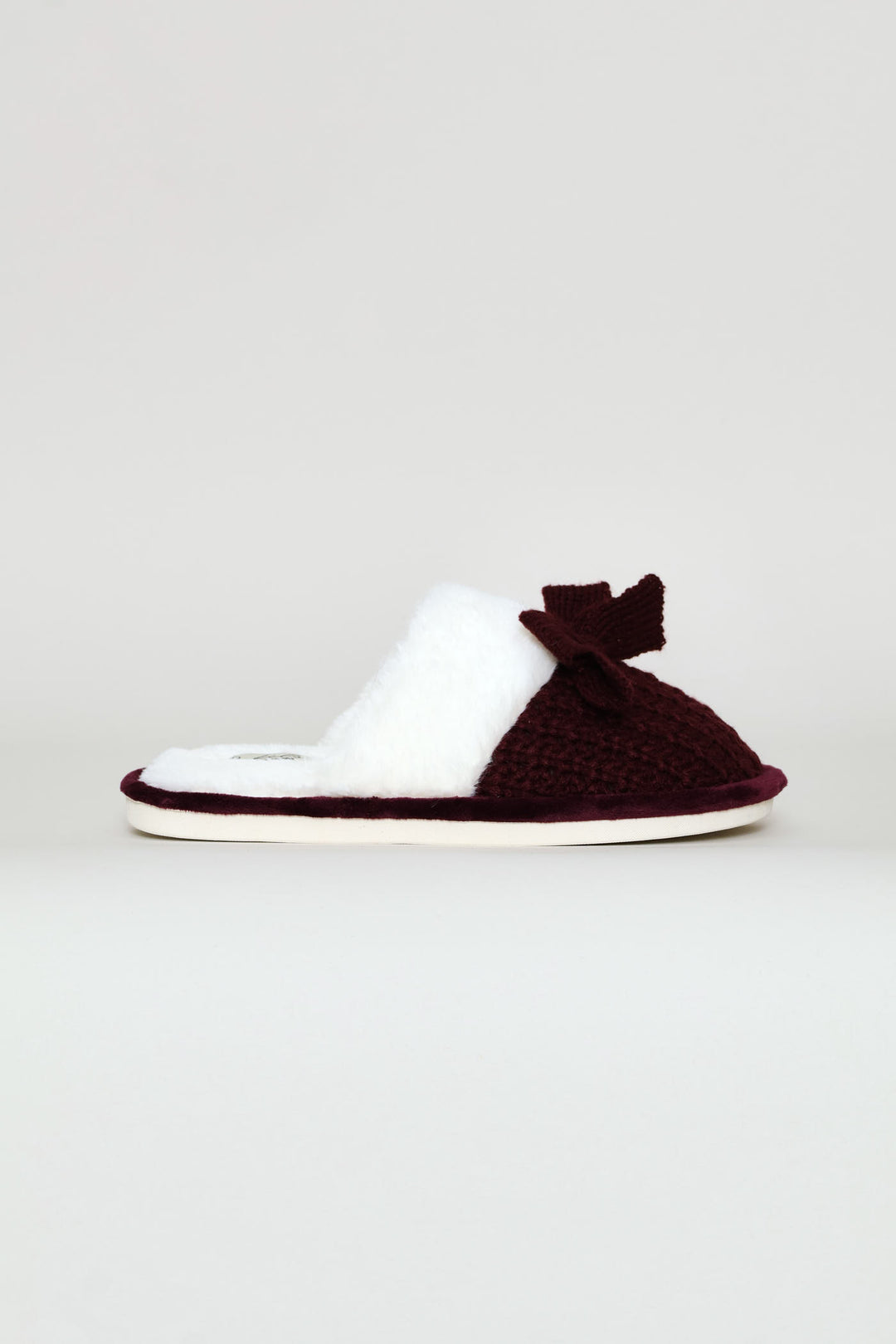 Pertesham Bow Detail With Crocheted Upper Slipper - Burgundy