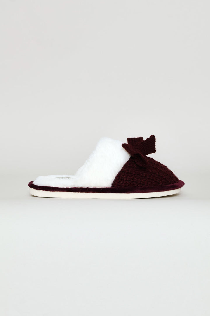 Pertesham Bow Detail With Crocheted Upper Slipper - Burgundy