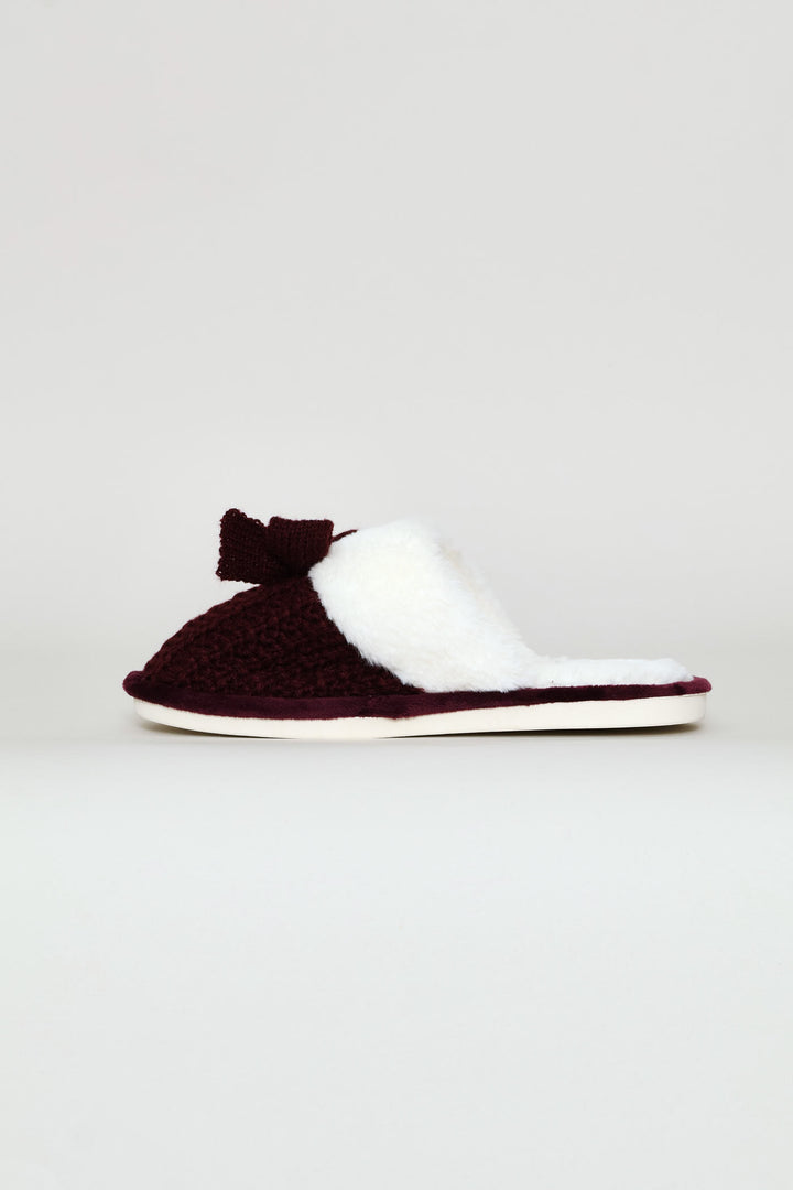 Pertesham Bow Detail With Crocheted Upper Slipper - Burgundy
