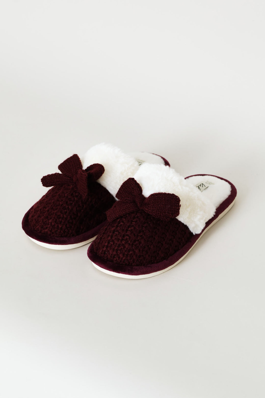 Pertesham Bow Detail With Crocheted Upper Slipper - Burgundy