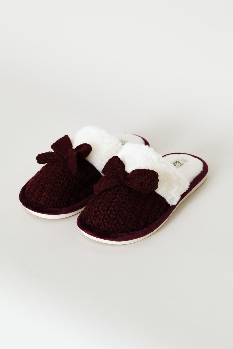 Pertesham Bow Detail With Crocheted Upper Slipper - Burgundy