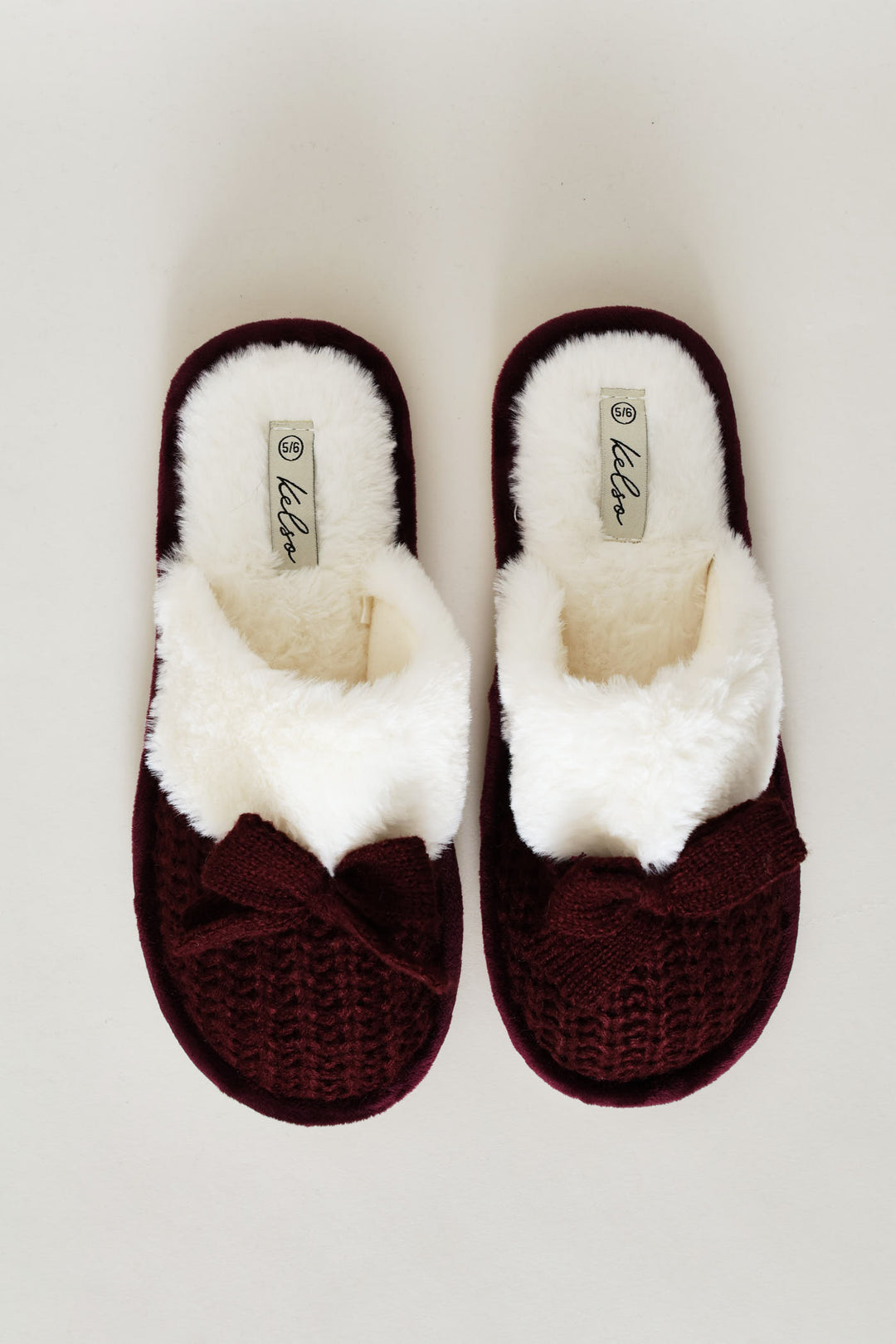 Pertesham Bow Detail With Crocheted Upper Slipper - Burgundy