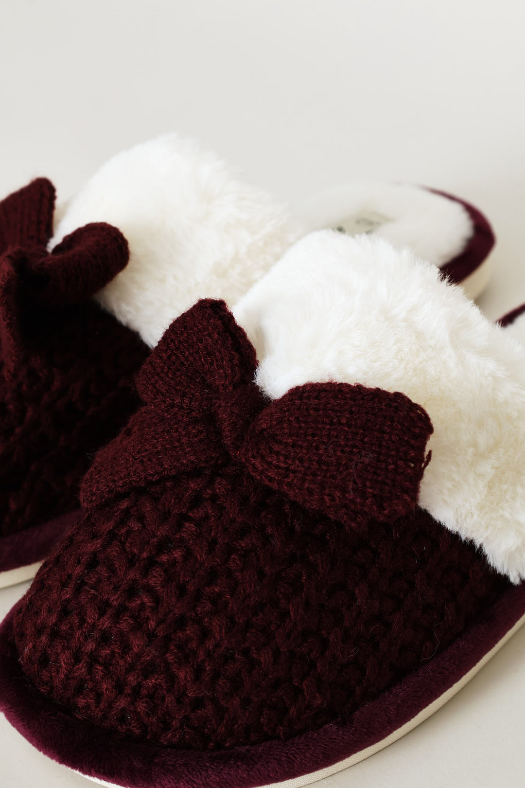 Pertesham Bow Detail With Crocheted Upper Slipper - Burgundy