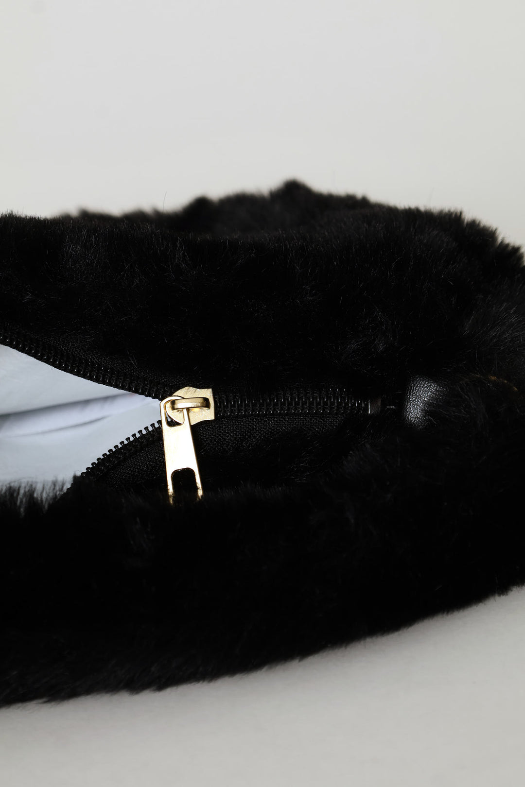 Girls Fur Detail Heart Sling Bag - Black