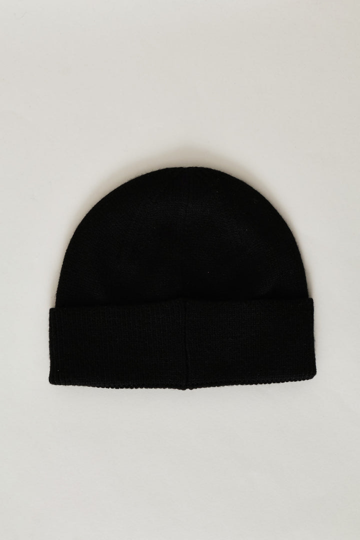 Essential Elevated Rubber Patch Low Crown Beanie - Black