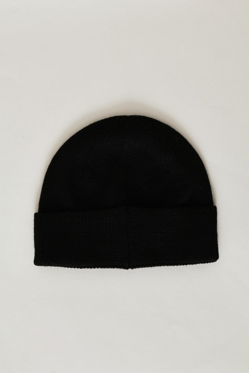 Essential Elevated Rubber Patch Low Crown Beanie - Black